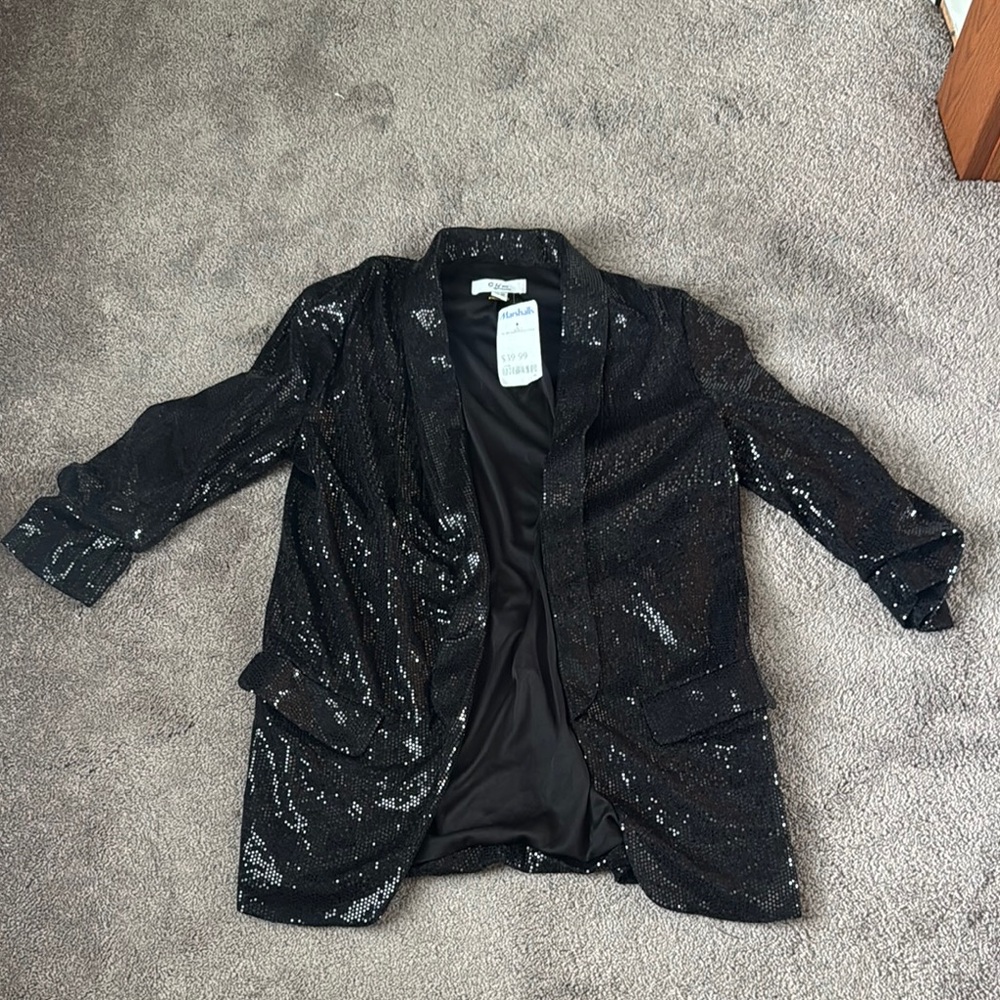 C by One Black Sequin Open Front Party Blazer Jacket SIZE XS